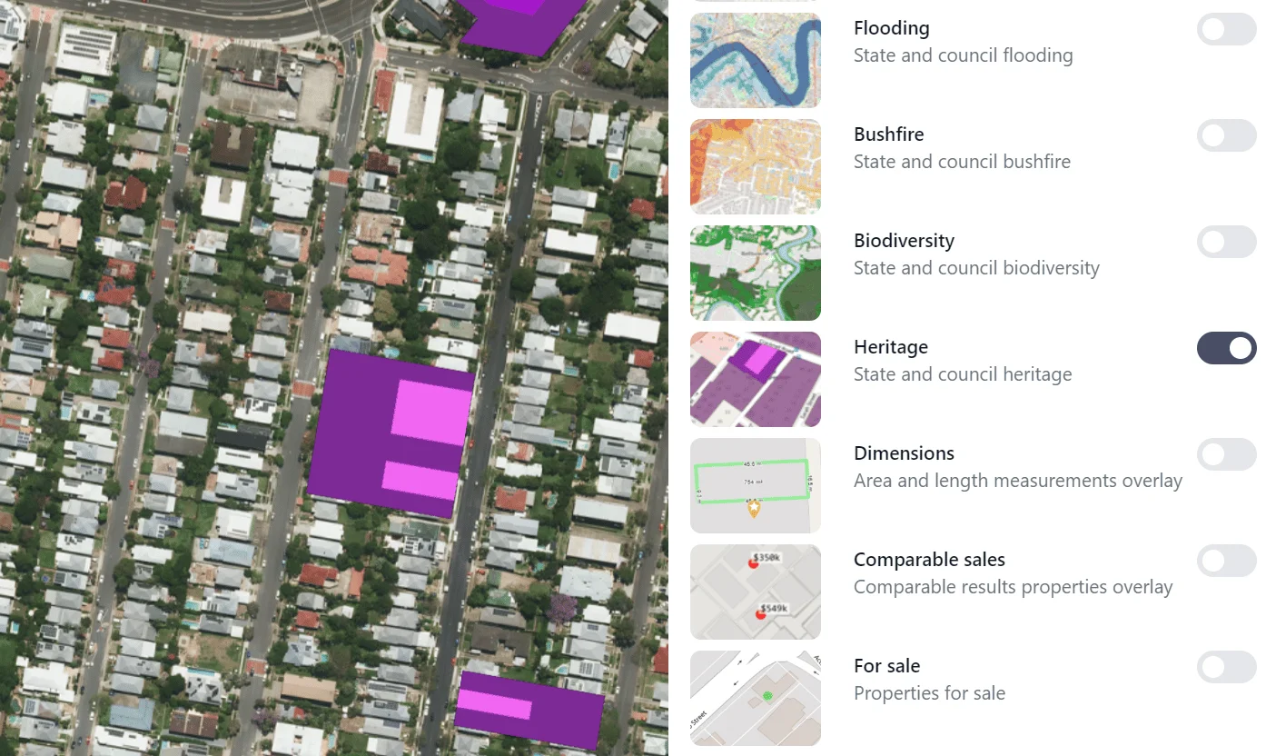Understand the risks before you purchase with heritage, flood, bushfire & biodiversity layers