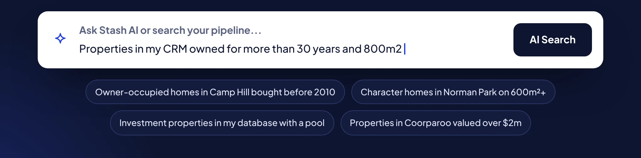 Patch Smart CRM: ask your database in plain English, such as properties in my CRM owned for more than 30 years on 800m2